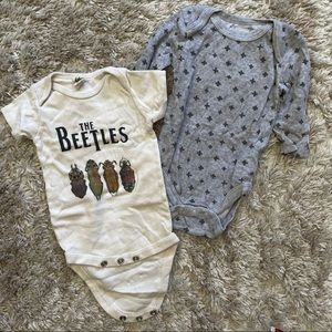 (LOT of 2) Bon Bebe 0-3 month The Beetles organic cotton onesie gender neutral
